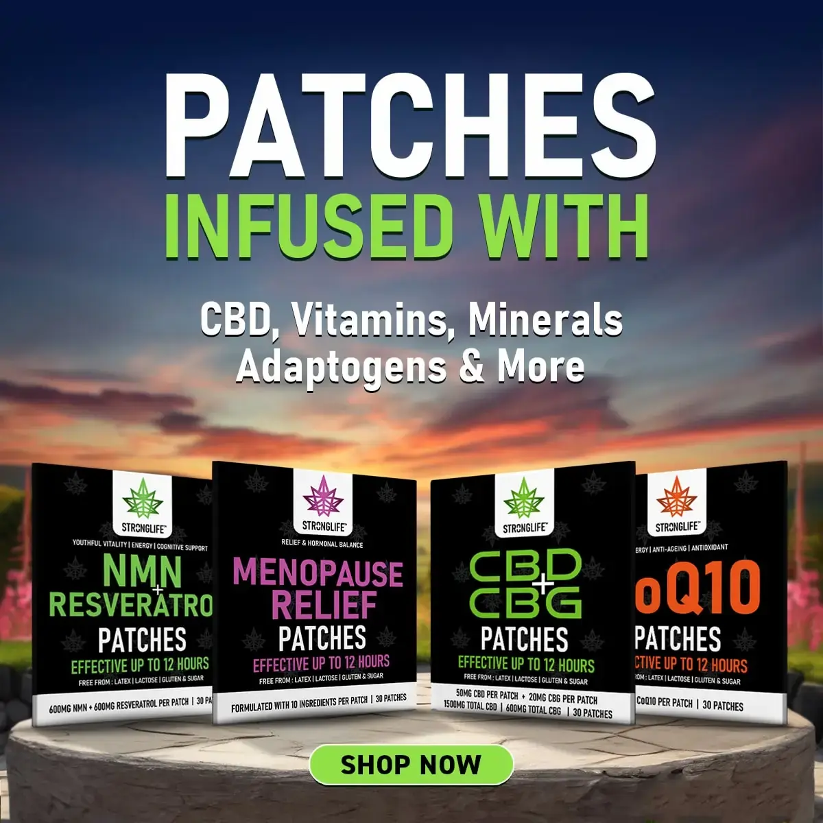 Buy-Transdermal-Patches-Stronglife-CBD-Magnesium-Collagen-Mushrooms-NMN-Resveratrol-Menopause-CoQ10-Vitamins-Minerals-Adaptogens