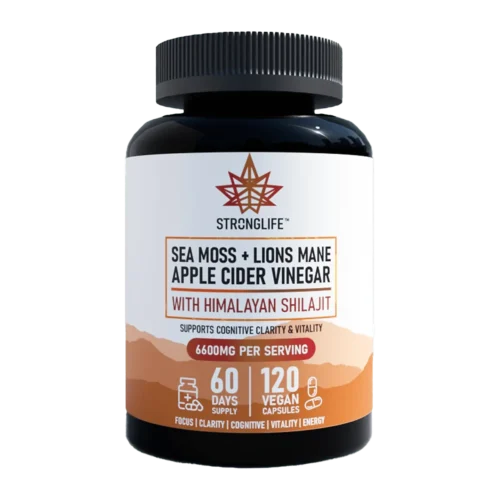 shilajit sea moss and lion's mane capsules with apple cider vinegar stronglife supplements natural vegan