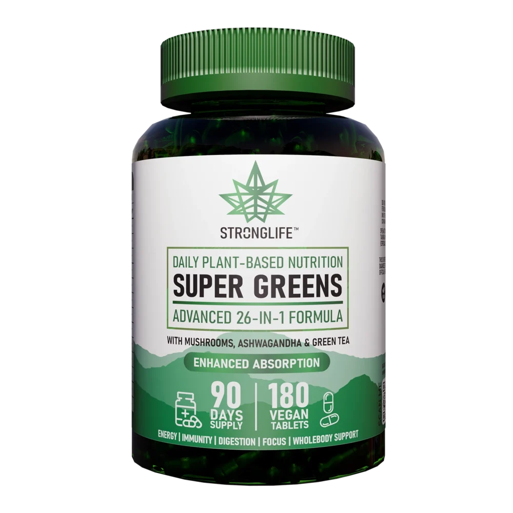 Buy Super Greens Tablets Buy Super Greens Capsules Daily Plant-Based Nutrition Advanced 26-in-1 Formula with Mushrooms Ashwagandha Green Tea with Black Pepper for Enhanced Absorption Stronglife