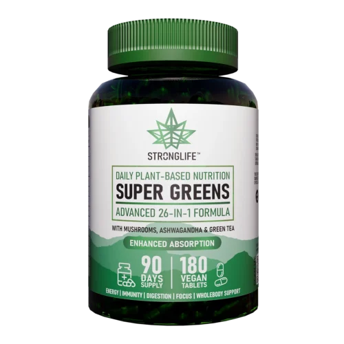 Buy Super Greens Tablets Buy Super Greens Capsules Daily Plant-Based Nutrition Advanced 26-in-1 Formula with Mushrooms Ashwagandha Green Tea with Black Pepper for Enhanced Absorption Stronglife