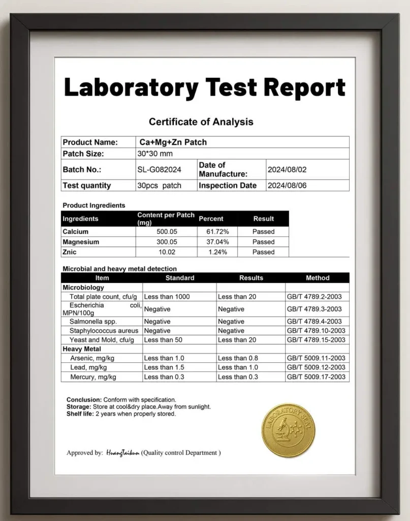 Calcium Magnesium Zinc - CoA Laboratory Test Report