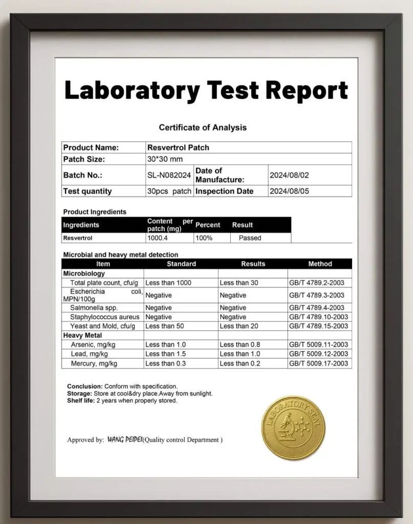 Resveratrol Patches - CoA Laboratory Test Report