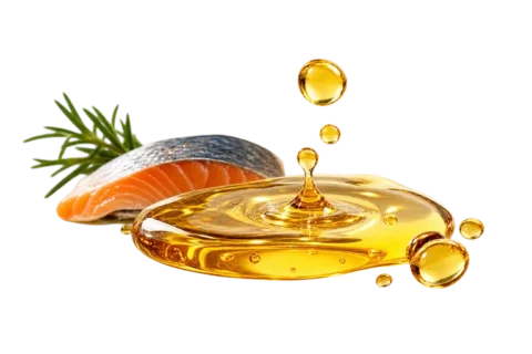 Golden fish oil with a restrained salmon source detail