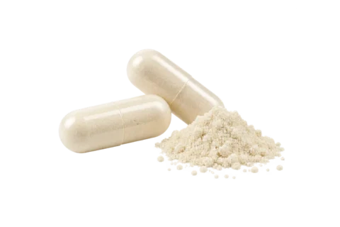 Unbranded probiotic capsules and powder specimen