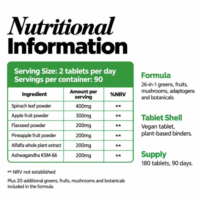 super-greens-tablets-26-in-1-plant-based-blend-nutritional-information