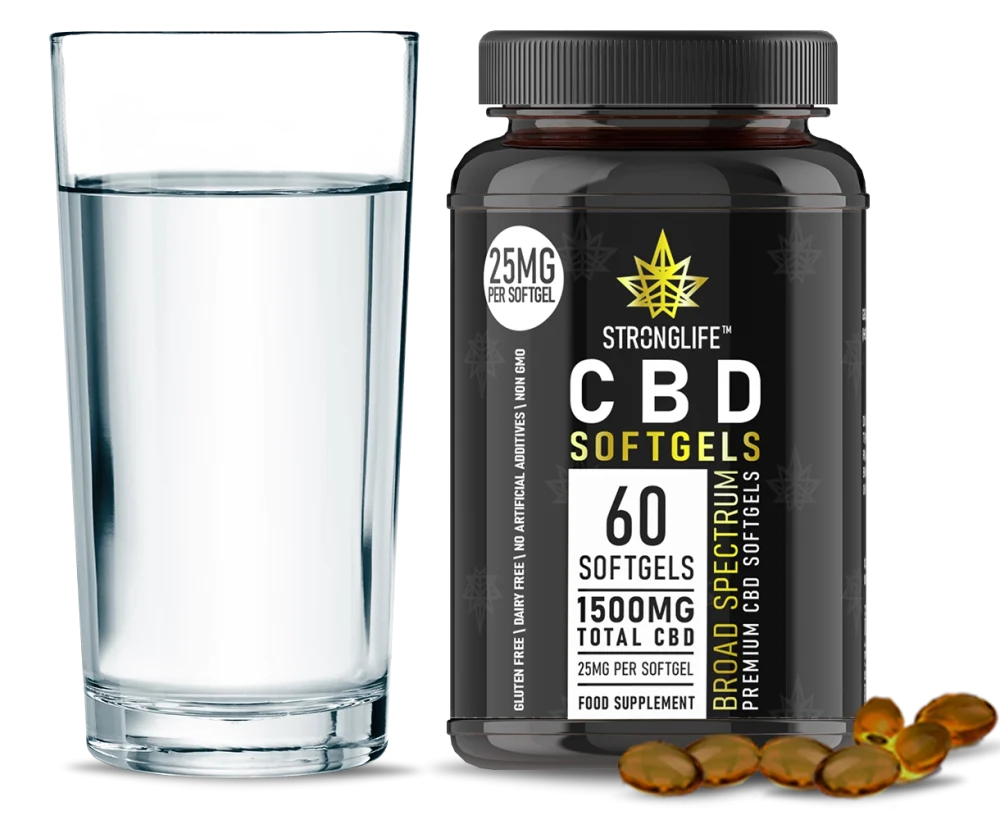 Stronglife CBD Softgels with Water